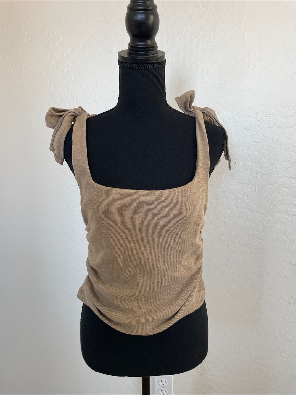 Free People Taupe Tie-Shoulder Square Neck Tank